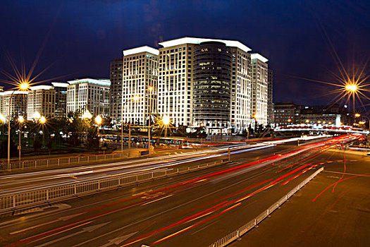 北京城市高楼交通夜景