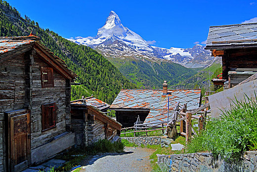 山,小屋,小村庄,马塔角,策马特峰,瓦莱,瑞士,欧洲