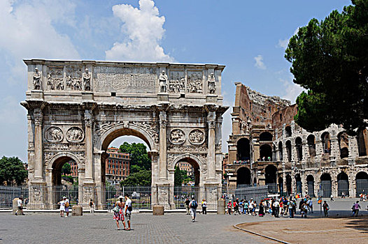君士坦丁凯旋门,凯旋门,正面,罗马圆形大剧场,罗马角斗场,罗马,意大利,欧洲
