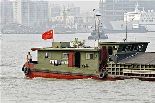 驳船,黄浦江,正面,浦东,上海,中国,亚洲