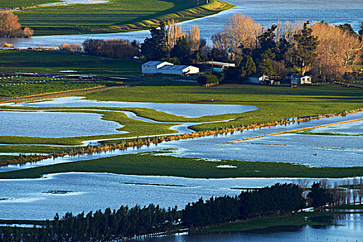 河,洪水,农田,靠近,南岛,新西兰