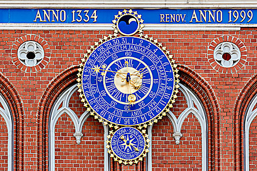 钟表,房子,市政厅,历史,中心,世界遗产,里加,拉脱维亚,欧洲