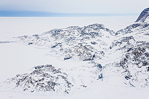 俯拍,岩石,冬季风景,积雪,冰,海洋,远景