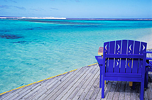 空,蓝色,涂绘,椅子,木质露台,海洋
