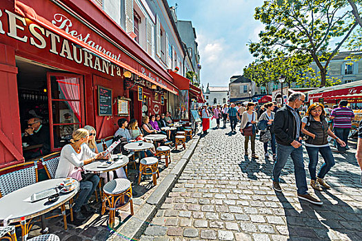 餐馆,人,街上,蒙马特尔,巴黎,法兰西岛,法国,欧洲