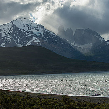 风景,湖,山,托雷德裴恩国家公园,巴塔哥尼亚,智利