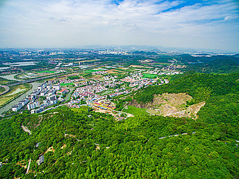 航拍,古建筑,山,绿色,田园,乡村