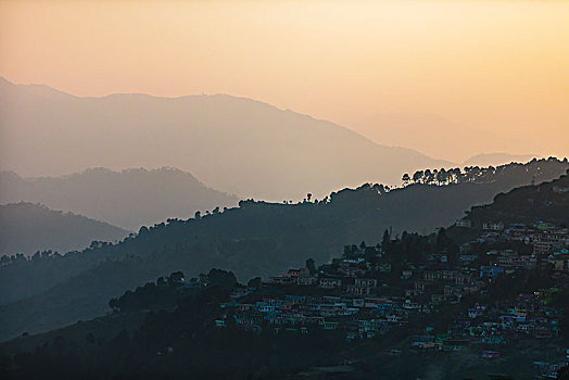 风景,自然风光,剪影,山麓,日落,北阿坎德邦,喜玛拉雅