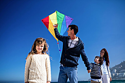 父亲,孩子,玩,风筝,海滩