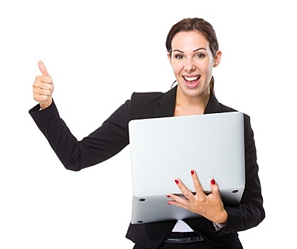 职业女性,笔记本电脑,竖大拇指