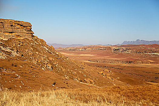 模糊,南非,山谷,荒凉,脏,道路,石头,树,天空