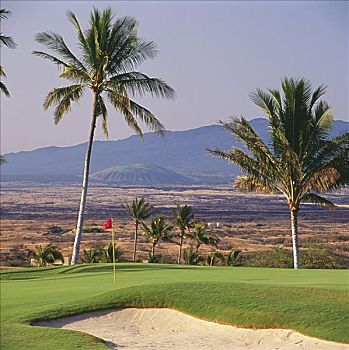 夏威夷,夏威夷大岛,柯哈拉海岸,莫纳克亚,海滩,高尔夫球场