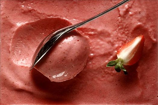 酸奶,草莓冰激凌,浅,盘子,勺子