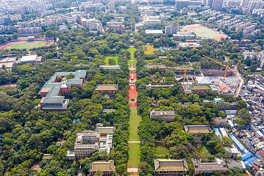 航拍中山大学广州校区南校园北门广场