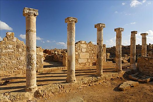 古希腊,柱子,古老,墙壁,发掘地,世界遗产,帕福斯,塞浦路斯,欧洲