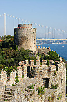 欧洲,要塞,城堡,苏丹,桥,博斯普鲁斯海峡,伊斯坦布尔,土耳其,亚洲