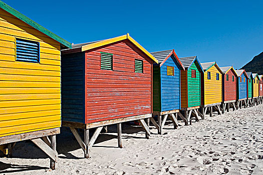 彩色,海滩,小屋,穆辛堡,西海角,南非