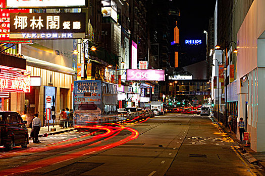 街道,场景,道路,夜晚,尖沙嘴,九龙,香港,亚洲