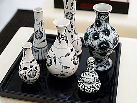收集,花瓶,黑白,设计,黑色,托盘