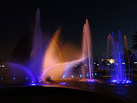 夜景,喷泉,光线,彩色
