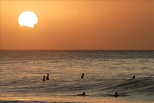 夏威夷,瓦胡岛,北岸,冲浪,日落