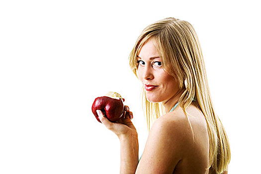 水果,健康饮食,金发,女孩,吃,苹果