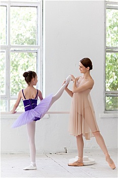 小,芭蕾舞女,姿势,芭蕾舞,教师,舞蹈室