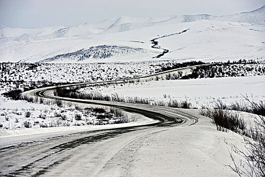 戴珀斯特公路,冬天,碎石路,育空,加拿大,北美