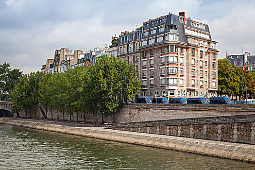 树,建筑,堤,塞纳河,巴黎,法国