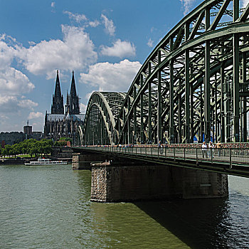 风景,莱茵河,河,科隆,大教堂,霍亨索伦,桥,北莱茵威斯特伐利亚,德国,欧洲