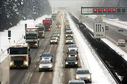 公路,冬天,道路,状况,塞车