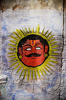 墙壁,瓦拉纳西,印度