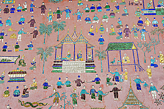 玻璃,镶嵌图案,图书馆,鬃毛,寺院,皮质带,庙宇,琅勃拉邦,老挝,印度支那,亚洲