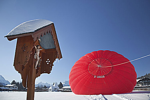 建筑,热气球,气球,乘,山麓,阿尔卑斯山,巴伐利亚,德国