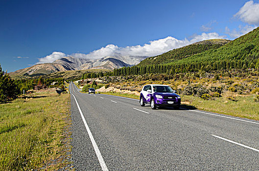 两个,汽车,驾驶,道路,左边,南岛,新西兰,大洋洲