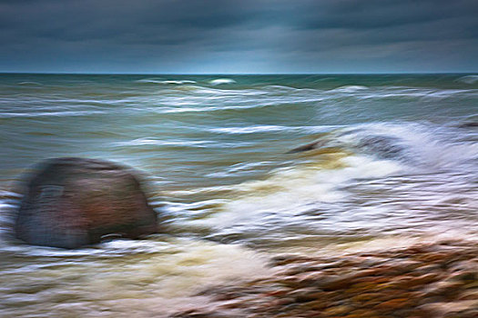 风暴,波罗的海,海岸,漂石,抽象,梅克伦堡前波莫瑞州,德国,欧洲