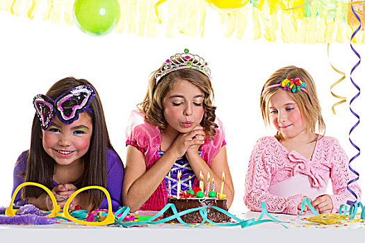 孩子,高兴,女孩,吹,生日派对,蛋糕