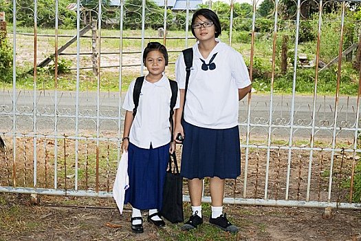 两个,姐妹,上学,省,泰国