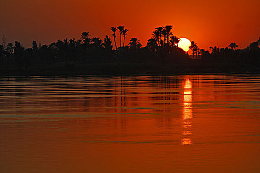 尼罗河,日落,中心,埃及,非洲
