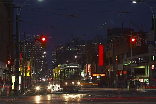 街景,夜晚,多伦多,安大略省,加拿大