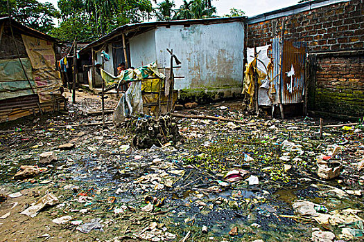 垃圾,地上,贫民窟,孟加拉