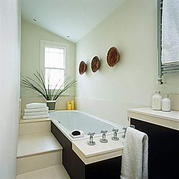 留白,小,浴室,浴缸,合适,纵向,角