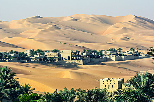 酒店,中间,沙丘,擦,沙漠,阿布扎比,阿联酋,中东,亚洲