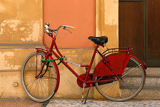 红色,自行车,挂锁,博洛尼亚,艾米利亚罗马涅,意大利,欧洲