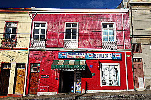 智利,瓦尔帕莱索,红色,建筑,食物杂货