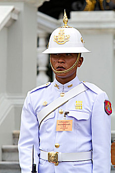 守卫,穿,白色,制服,大皇宫,曼谷,泰国