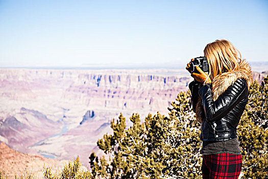 女人,照相,大峡谷,亚利桑那,美国