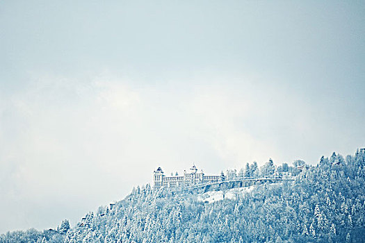 瑞士,沃州,拉沃,区域,雪,山景,城堡