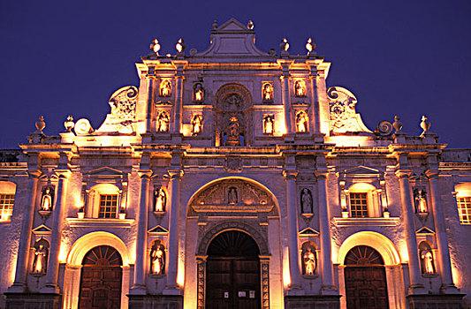 危地马拉,安提瓜岛,大教堂,黄昏
