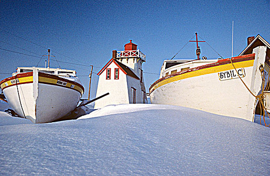 渔船,灯塔,冬天,爱德华王子岛,加拿大